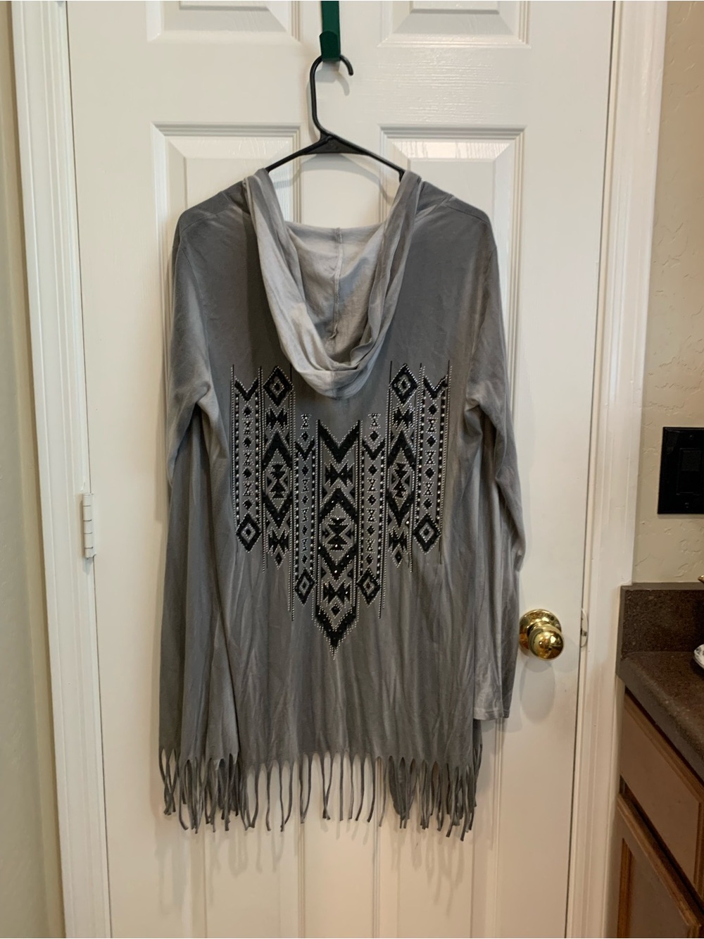 Vocal Gray Open-Front Fringe Hooded Cardigan